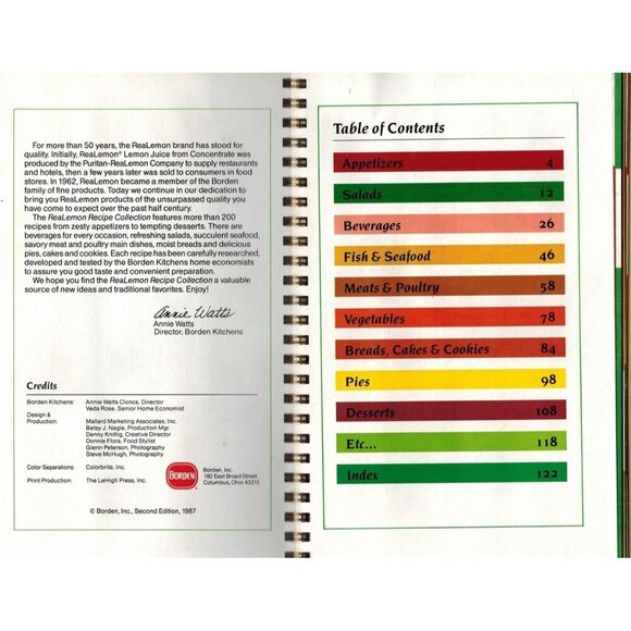 ReaLemon Recipe Collection Cookbook Spiral Bound 1987 Edition By Borden Kitchens - Picture 2 of 3